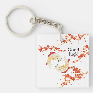 Good Luck Koi Fish with Sakura Elegant Japanese Key Ring