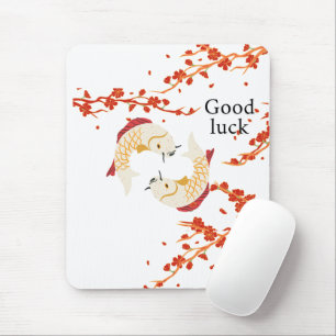 Good Luck Koi Fish with Sakura   Elegant Japanese  Mouse Mat