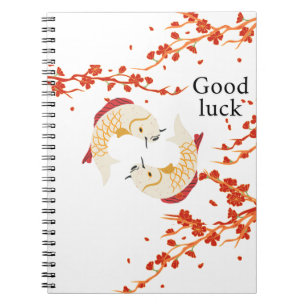 Good Luck Koi Fish with Sakura   Elegant Japanese  Notebook