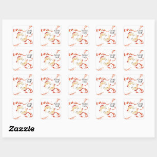 Good Luck Koi Fish with Sakura   Elegant Japanese  Square Sticker