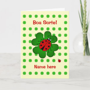 Good luck ladybug add name boa sorte card
