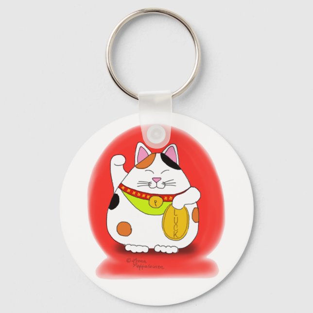 Good Luck Maneki Neko Key Ring (Front)