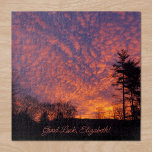 Good Luck Name Beautiful Sunrise Clouds Jigsaw Puzzle<br><div class="desc">Soft pink and light orange clouds nearly cover a beautiful lavender sunrise sky beyond small black trees in the distance. One tall pine tree stands tall in silhouette on the right side of the frame. "Good Luck, [NAME]" is written in a dark pink handwritten script font over the black ground...</div>