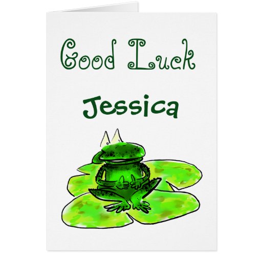 Good Luck (name) frog illustrations greeting card | Zazzle