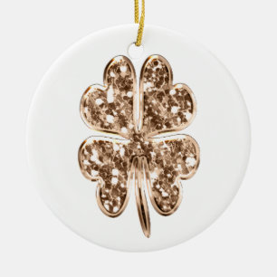 Good Luck or Your Text, Four Leaf Clover Ceramic Tree Decoration