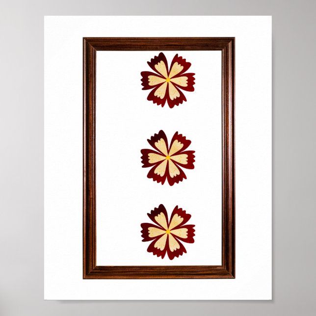 Good Luck Set of Three Brown Flowers in a Frame Poster (Front)