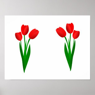 Good Luck set of Three Red Tulips Poster