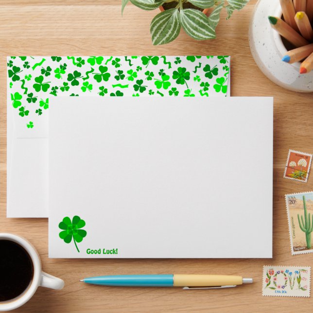 Good Luck Shamrocks Clover Personalized Envelope (Desk)