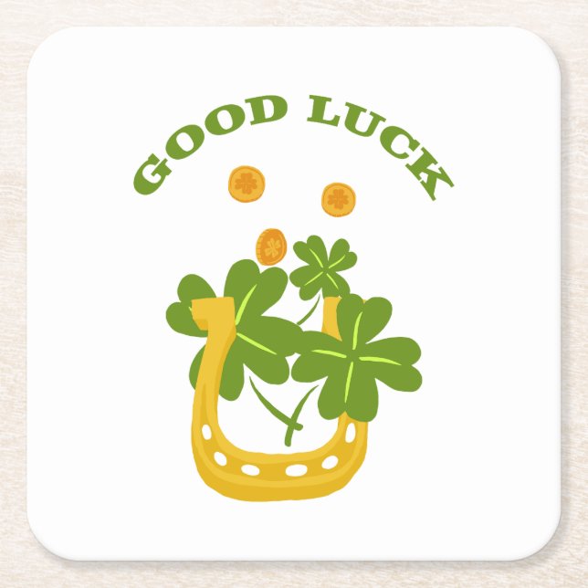 Good Luck Square Paper Coaster (Front)