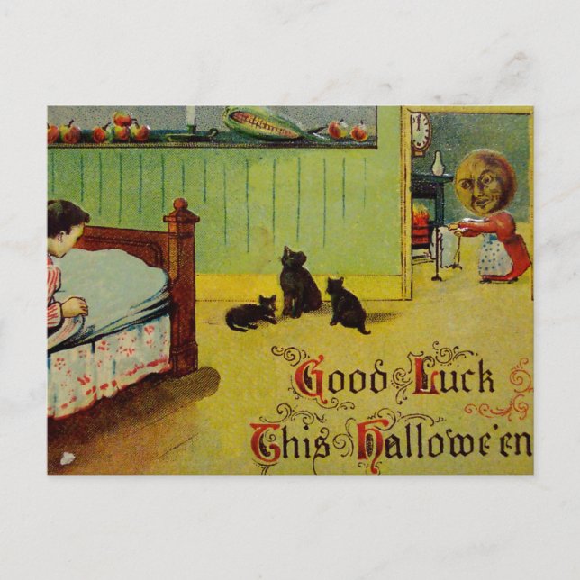Good Luck This Halloween (Vintage Halloween Card) Postcard (Front)