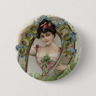 Good Luck - Vintage Saint Patrick's Day Card 6 Cm Round Badge