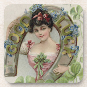 Good Luck - Vintage Saint Patrick's Day Card Coaster