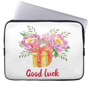 Good luck Watercolor peonies Cute Laptop Sleeve