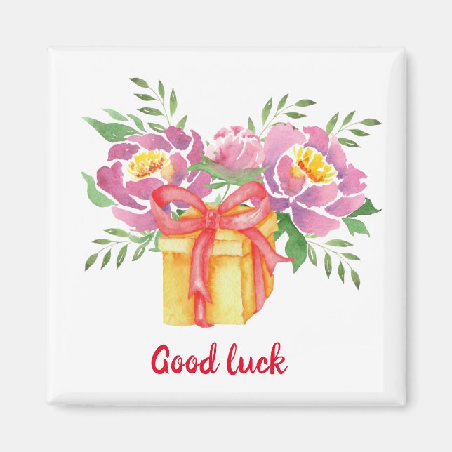 Good luck Watercolor peonies Cute  Magnet (Front)