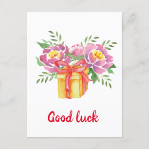 Good luck Watercolor peonies Cute Postcard