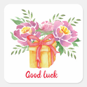 Good luck Watercolor peonies Cute Square Sticker