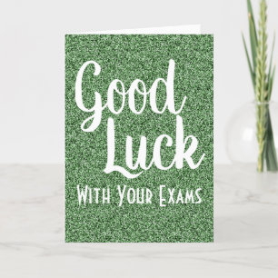Good Luck (with editable text) Green Faux Glitter Card