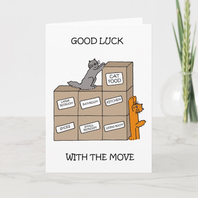 Good Luck with the Move Cartoon Cats Card (Front)