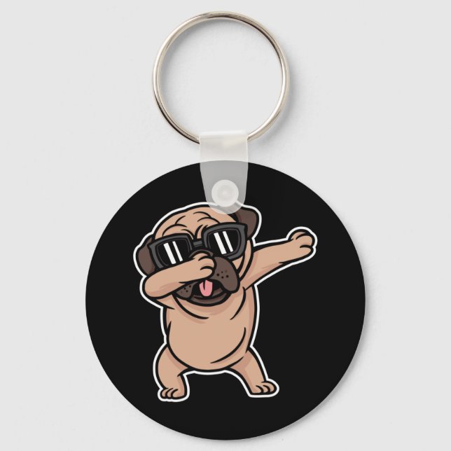 Good Mood Pug with Sunglasses Dabbing Key Ring (Front)