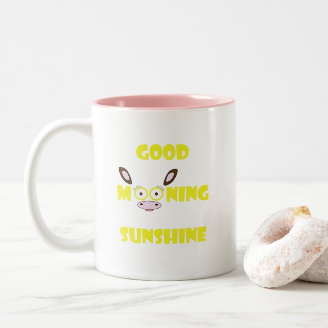 Good "Mooning" Sunshine Cow logo Two-Tone Coffee Mug (With Donut)