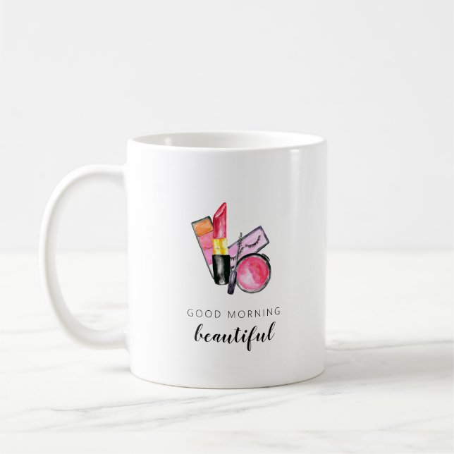 Good Morning Beautiful Makeup Watercolor Lipstick Coffee Mug (Left)