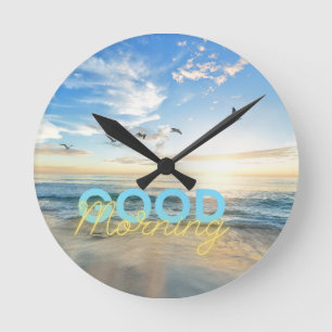 Good Morning Blue Sky Round Clock