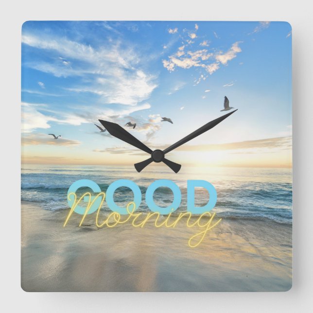 Good Morning Blue Sky Square Wall Clock (Front)