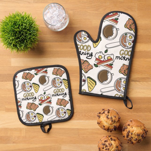 Good Morning Breakfast     Oven Mitt & Pot Holder Set (Top Down)