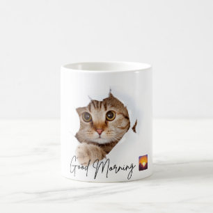 Good Morning Cat Mug   Cute Cat Coffee Cup   