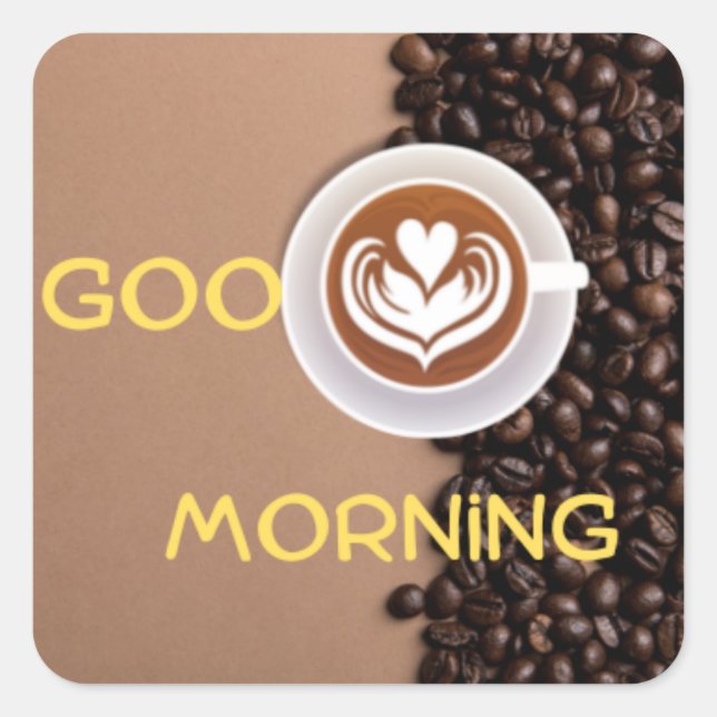 good morning coffe square sticker (Front)