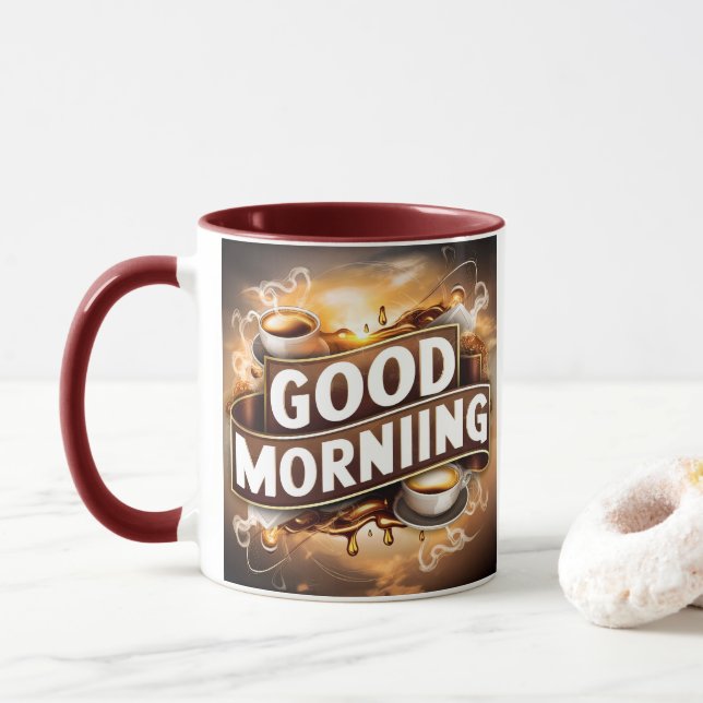 Good Morning Coffee Art #4 Mug (With Donut)