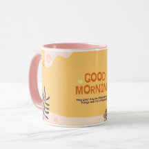 GOOD MORNING COFFEE MUG IN CUTE BABY PINK &ORANGE 