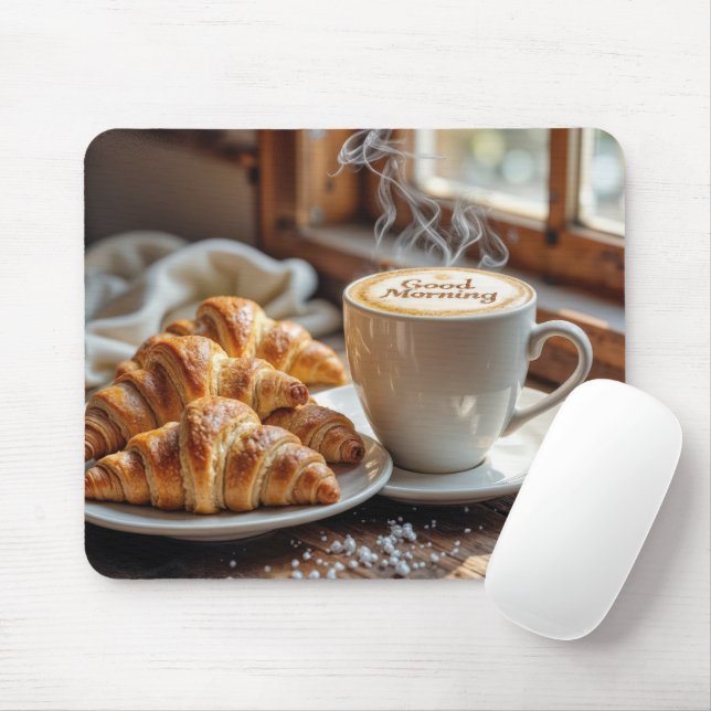 Good Morning Coffee With Croissants Mouse Mat (With Mouse)