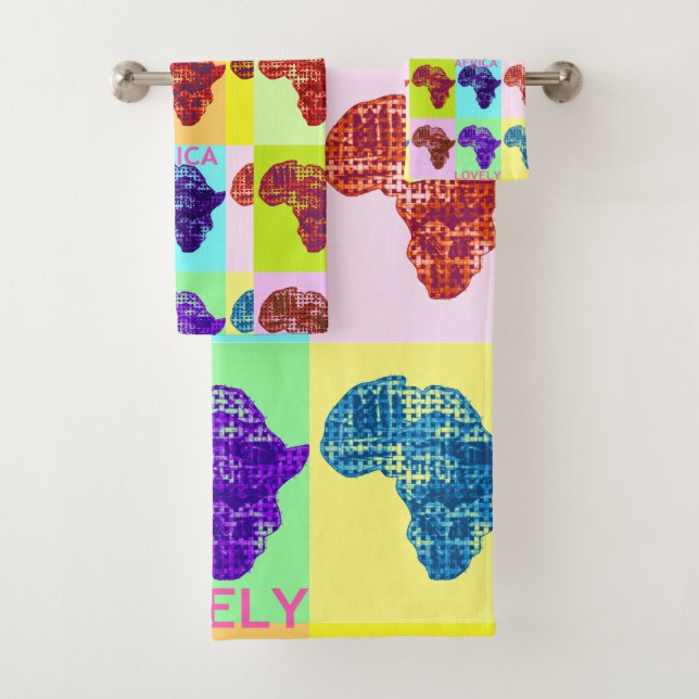 Good Morning Colorful Africa Map Collage   Bath Towel Set (Insitu)