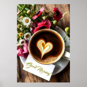Good Morning! Cup Of Hot Coffee With Poppies Poster