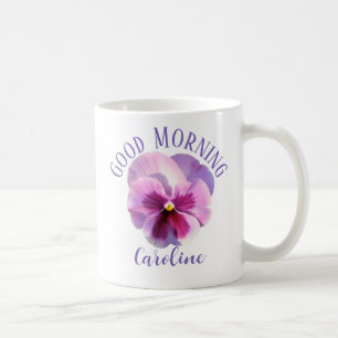 Good Morning Custom Name Pansy Coffee Mug