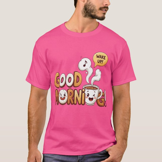 Good Morning Cute Coffee & Bagel – Wake Up Cartoon T-Shirt (Front)