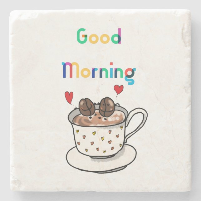 good morning, cute coffee beans  stone coaster (Front)