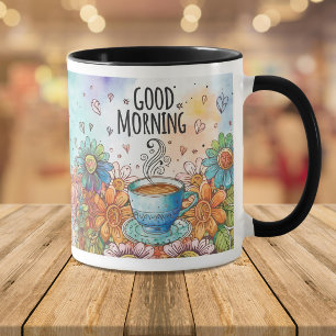 Good Morning Doodle Coffee Two-Tone Coffee Mug