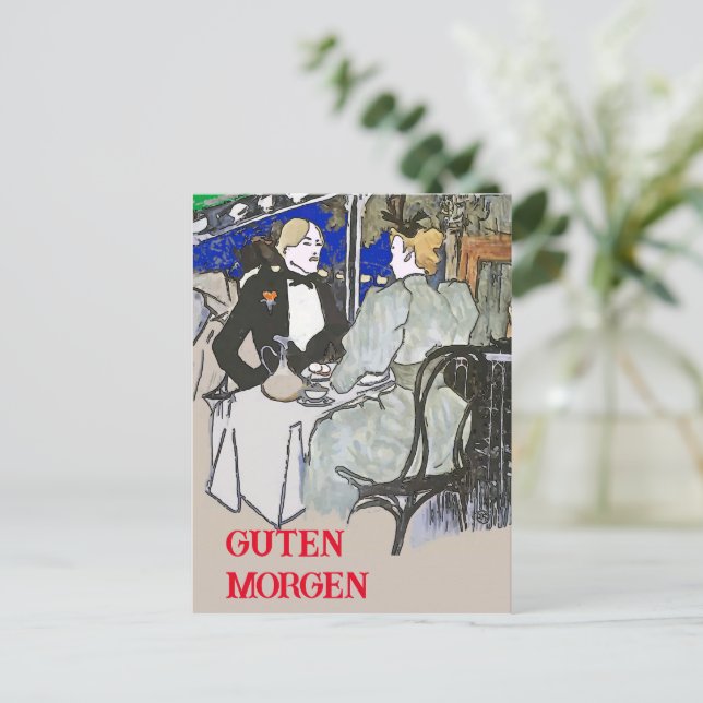 Good Morning, edit text, Vintage Style Postcard (Standing Front)