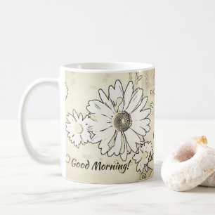 Good Morning! Farm Flower Sketch Daisy Art Custom Coffee Mug