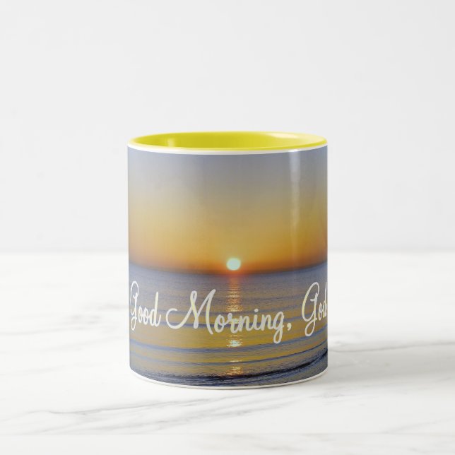 Good Morning God Christian Quote Two-Tone Coffee Mug (Center)
