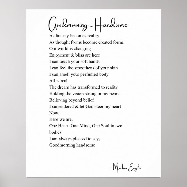 Good morning handsome love poem poster wall art (Front)