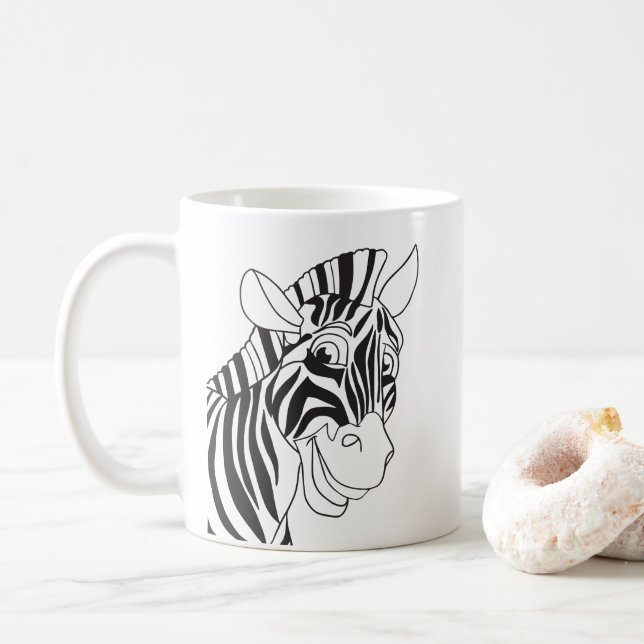 Good Morning Lettering Lovely Zebra Black & White Coffee Mug (With Donut)