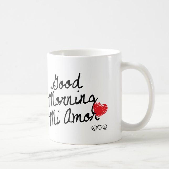 Good Morning Mi Amor! With red heart. Coffee Mug (Right)