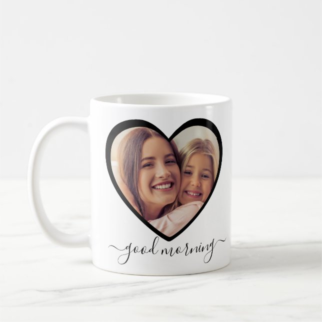 Good Morning Mum Personalised 2 Heart Photo Script Coffee Mug (Left)