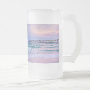 Good Morning Navarre Beach Pier Frosted Glass Beer Mug