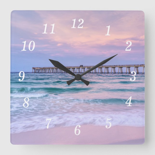 Good Morning Navarre Beach Pier Wall Clock (Front)