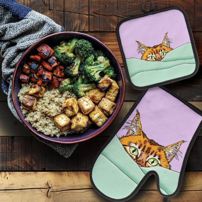 Good Morning Orange Cat Funny Oven Mitt & Pot Holder Set (Creator Uploaded)
