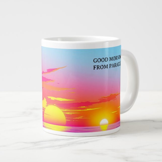 Good Morning Paradise Exotic Beach Sunset Large Coffee Mug (Front Right)